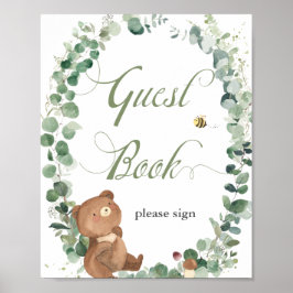 Cute Babybeer Groene Baby Shower Gastboek  Poster