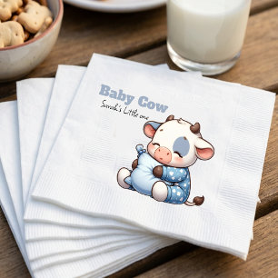 Cute Babykoe in Blauwe Stippenpyjama Baby Shower Servet