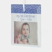 Cute Baby's 1' st Kerstblauw Baby Foto Glas Ornament (Voorkant links)