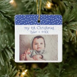 Cute Baby's 1' st Kerstblauw Baby Foto Keramisch Ornament