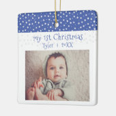 Cute Baby's 1' st Kerstblauw Baby Foto Keramisch Ornament (Links)