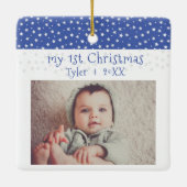 Cute Baby's 1' st Kerstblauw Baby Foto Keramisch Ornament (Achterkant)