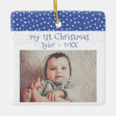Cute Baby's 1' st Kerstblauw Baby Foto Keramisch Ornament (Voorkant)