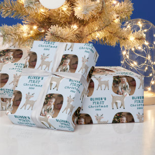 Cute Baby's 1e kerstfoto rendier Cadeaupapier