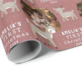 Cute Baby's 1e kerstfoto rendier Cadeaupapier (Rol Hoek)