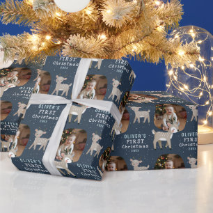 Cute Baby's 1e kerstfoto rendier Cadeaupapier