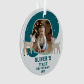 Cute Baby's 1e Kerstmis Foto Rendier Ornament (voorkant)