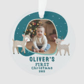 Cute Baby's 1e Kerstmis Foto Rendier Ornament (voorkant)