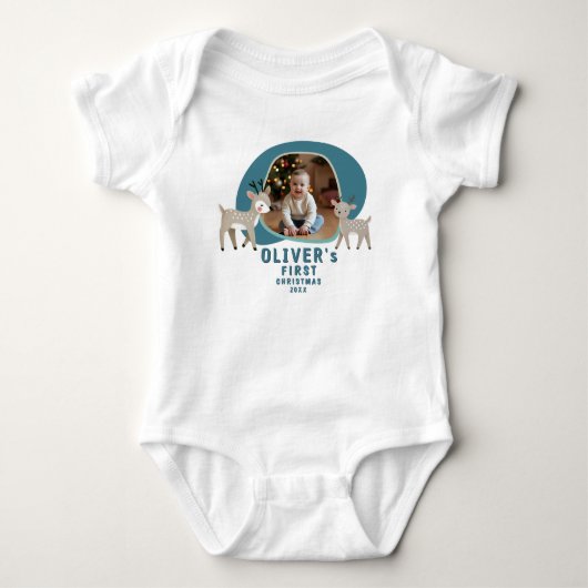 Cute Baby's 1e Kerstmis Foto Rendier Romper (Voorkant)