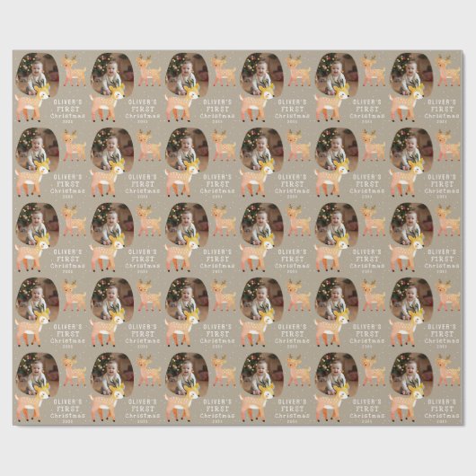 Cute Baby's 1st Christmas Photo Reindeer Cadeaupapier (Vlak)
