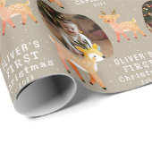 Cute Baby's 1st Christmas Photo Reindeer Cadeaupapier (Rol Hoek)