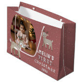 Cute Baby's 1st Christmas Photo Reindeer Groot Cadeauzakje (Voorkant Gekanteld)