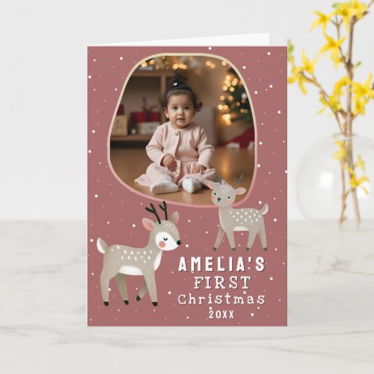 Cute Baby's 1st Christmas Photo Reindeer Holiday Kaart (Gele Bloem)