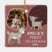 Cute Baby's 1st Christmas Photo Reindeer Keramisch Ornament (Voorkant)