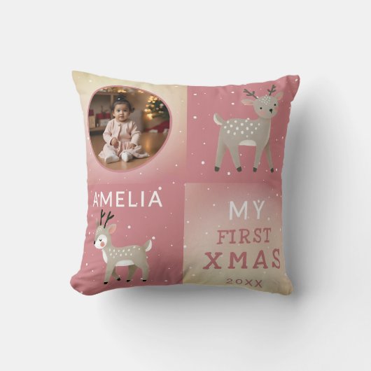 Cute Baby's 1st Christmas Photo Reindeer  Kussen (Voorkant)