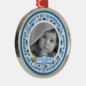 Cute Baby's 1st Hanukkah Dreidels Foto Name Metalen Ornament (Rechts)