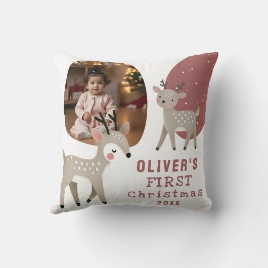 Cute Baby's 1st Kerstmis Foto Rendier Kussen (Achterkant)