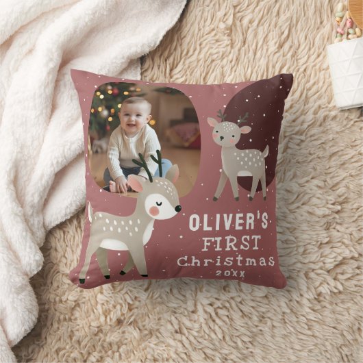 Cute Baby's 1st Kerstmis Foto Rendier Kussen (Deken)