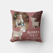 Cute Baby's 1st Kerstmis Foto Rendier Kussen (Voorkant)