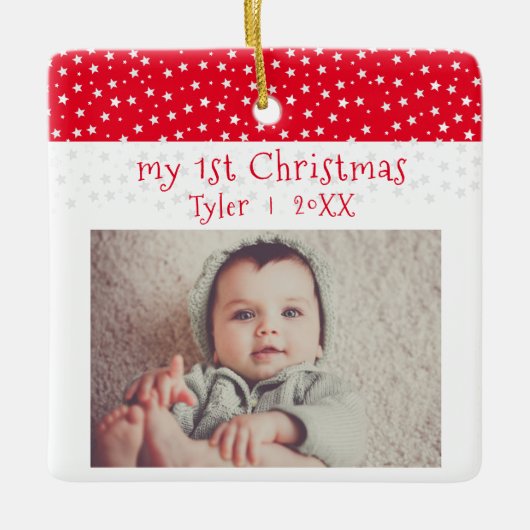 Cute Baby's 1'st Kerstrode sterren Foto Baby Keramisch Ornament (Voorkant)