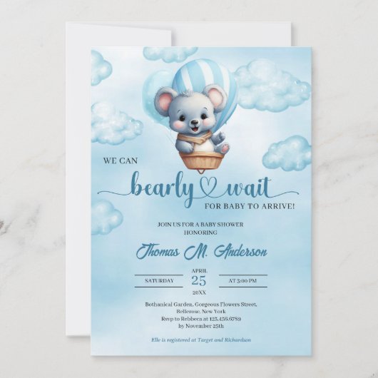 Cute babys beer met hete luchtballon Baby Shower Kaart (Voorkant)