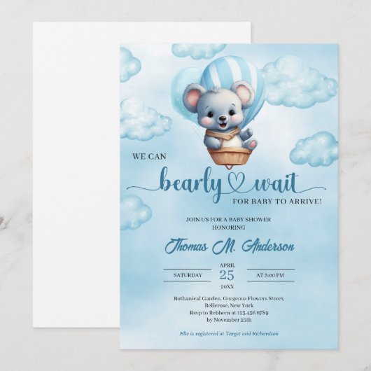 Cute babys beer met hete luchtballon Baby Shower Kaart (Voorkant / Achterkant)