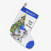Cute BABY'S EERSTE CHRISTMAS Boy Elephant Blue Kleine Kerstsok (Voorkant (Hangend))