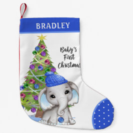 Cute BABY'S EERSTE CHRISTMAS Boy Elephant Blue Kleine Kerstsok