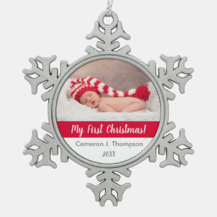 Cute Baby's eerste kerstfeest baby foto's Tin Sneeuwvlok Ornament