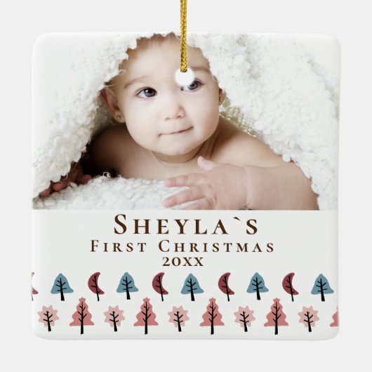 Cute Baby's eerste kerstfoto Keramisch Ornament (Achterkant)