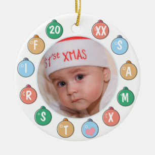 Cute Baby's eerste kerstfoto Keramisch Ornament