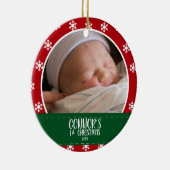 Cute Babys eerste kerstfoto Red Snowflake Keramisch Ornament (Rechts)