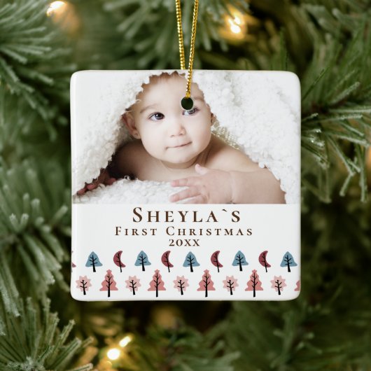 Cute Baby's Eerste Kerstmis Foto Keramisch Ornament (Boom)