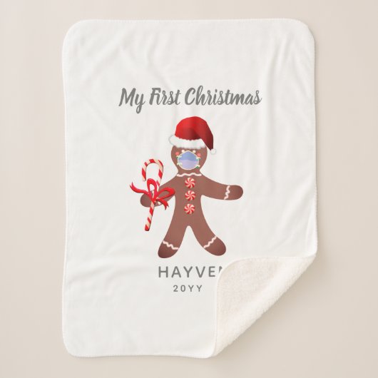 Cute Babys Eerste Kerstontbijt Monogram Sherpa Deken (Voorkant)