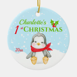 Cute Baby's eerste kerstpinguïn Foto  Keramisch Ornament
