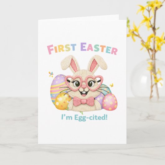 Cute Baby's First Easter Egg-cited Bunny Kaart (Gele Bloem)