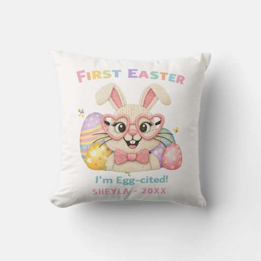 Cute Baby's First Easter Egg-cited Bunny Kussen (Voorkant)