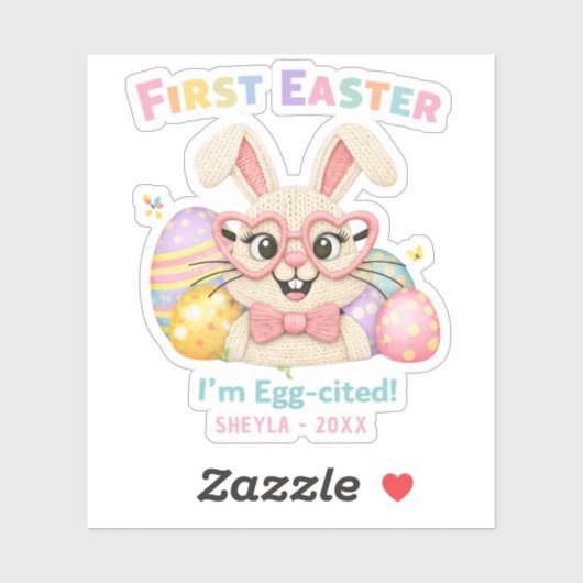 Cute Baby's First Easter Egg-cited Bunny Sticker (Vel)