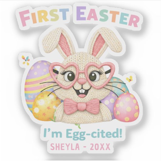 Cute Baby's First Easter Egg-cited Bunny Sticker (Voorkant)
