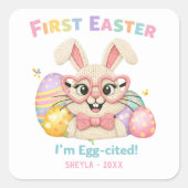 Cute Baby's First Easter Egg-cited Bunny Vierkante Sticker (Voorkant)