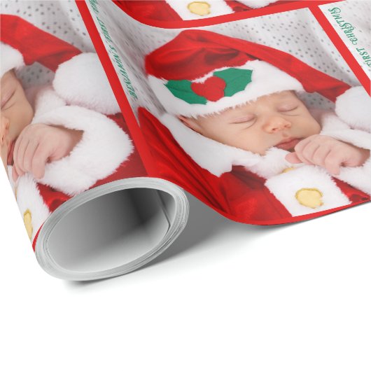 Cute Baby's First Kerstfoto Gepersonaliseerd Cadeaupapier (Rol Hoek)