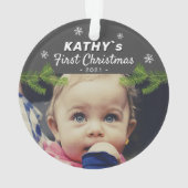 Cute Baby's first-kerstsnowflake Pine Foto O Ornament (achterkant)