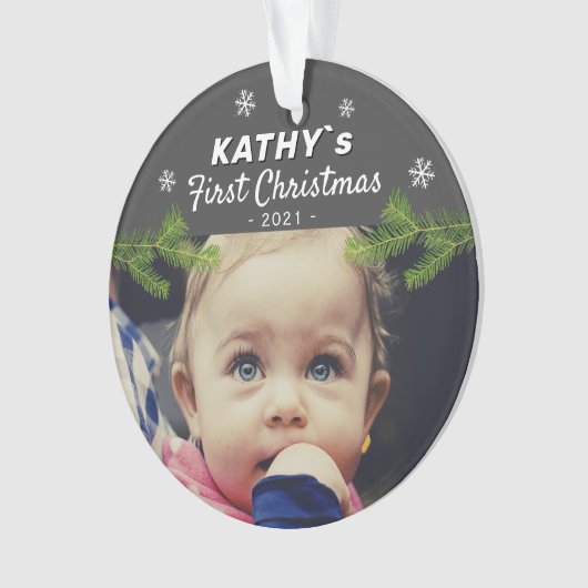 Cute Baby's first-kerstsnowflake Pine Foto O Ornament (voorkant)