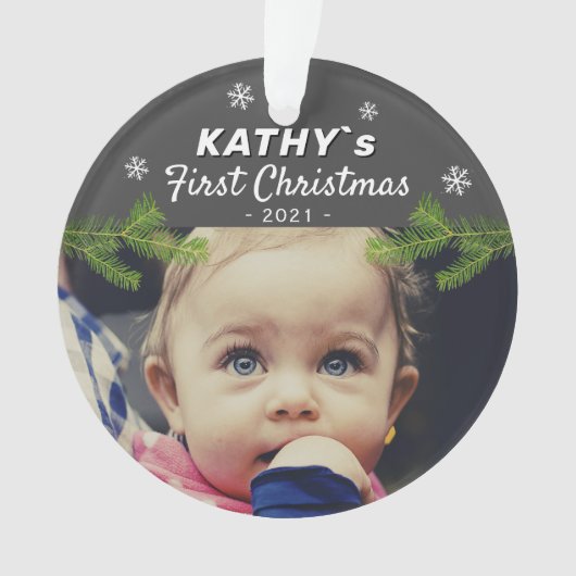 Cute Baby's first-kerstsnowflake Pine Foto O Ornament (voorkant)