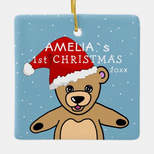 Cute Baby's First KerstTeddy Bear Santa Hat C Keramisch Ornament (Voorkant)