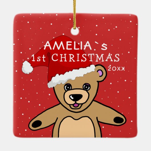Cute Baby's first-kerstteddy Bear Santa Hat Keramisch Ornament (Achterkant)