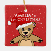 Cute Baby's first-kerstteddy Bear Santa Hat Keramisch Ornament (Voorkant)