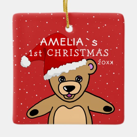 Cute Baby's first-kerstteddy Bear Santa Hat Keramisch Ornament (Voorkant)