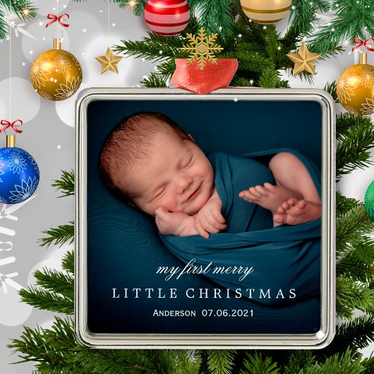 Cute Baby's Mijn eerste prettige kerstfoto Metalen Ornament