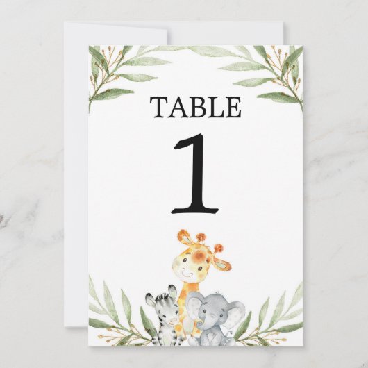 Cute babysafari-dieren 13x18 cm tafel nummers kaart (Voorkant)